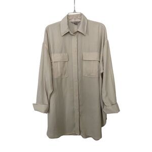 H&M Beige Oversized Button-Up Blouse Large